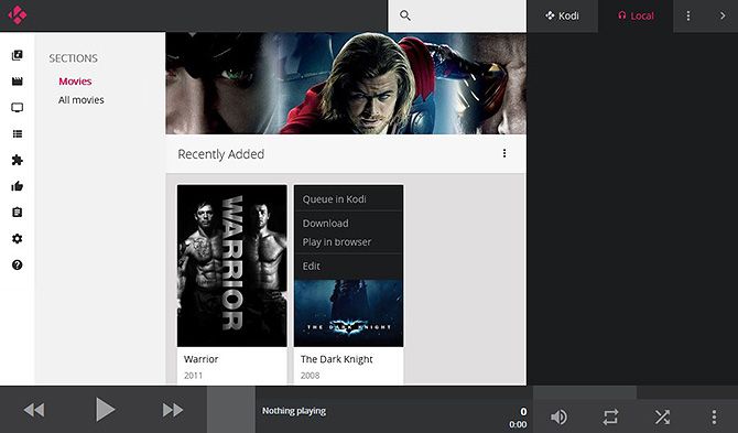 Веб-интерфейс Kodi: воспроизведение в браузере на телефоне