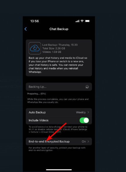 Опция резервной копии с сквозным шифрованием на iPhone
