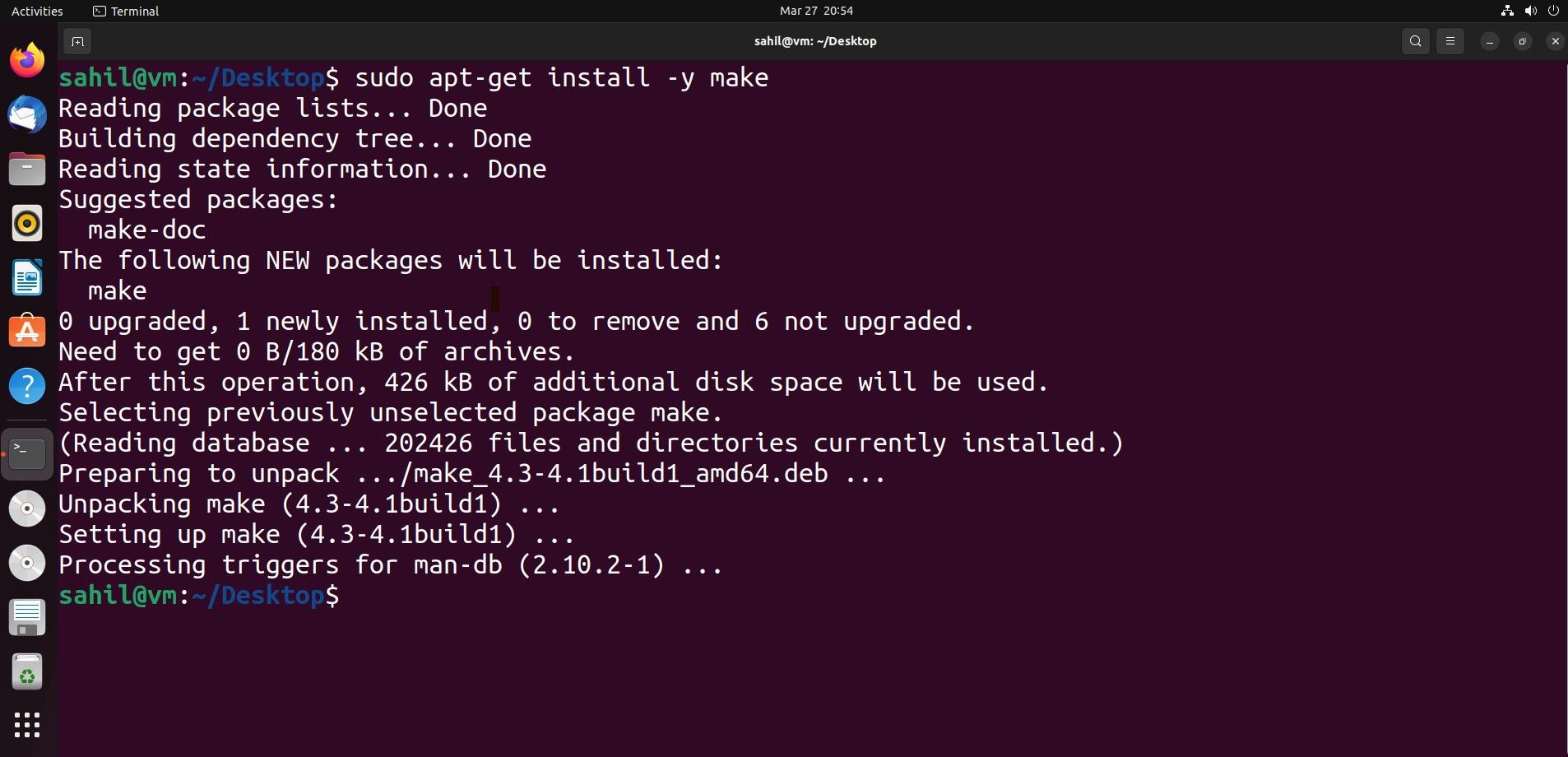 Терминал Ubuntu: установка make через apt
