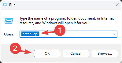 Окно параметров Интернета