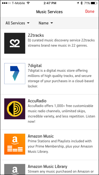 Окно входа и регистрации сервиса в Sonos
