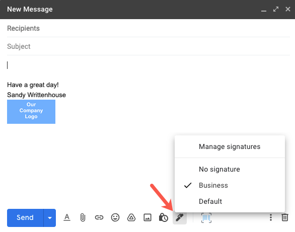 Параметры вставки подписи в Gmail