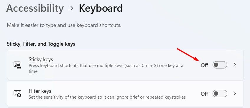 Переключатель Sticky Keys в Windows 11.
