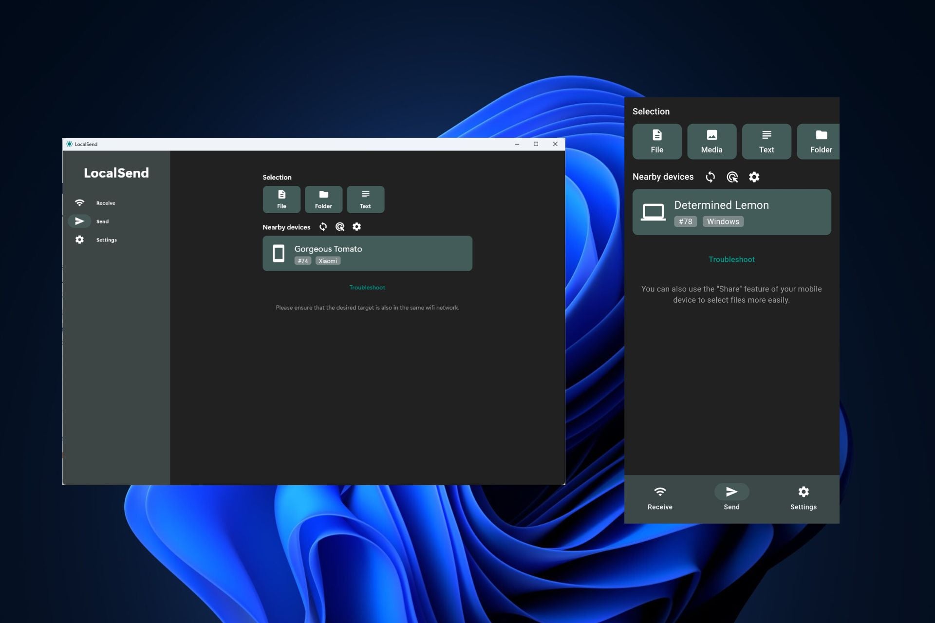 LocalSend на ПК и смартфоне