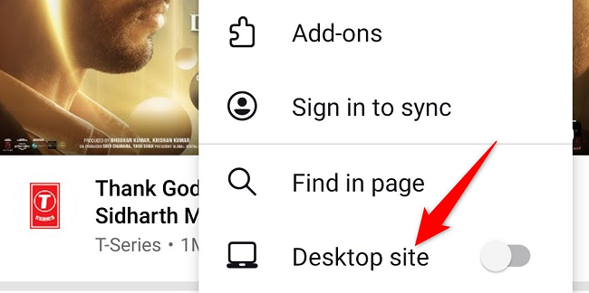 Выберите «Версия для компьютера» в меню Firefox