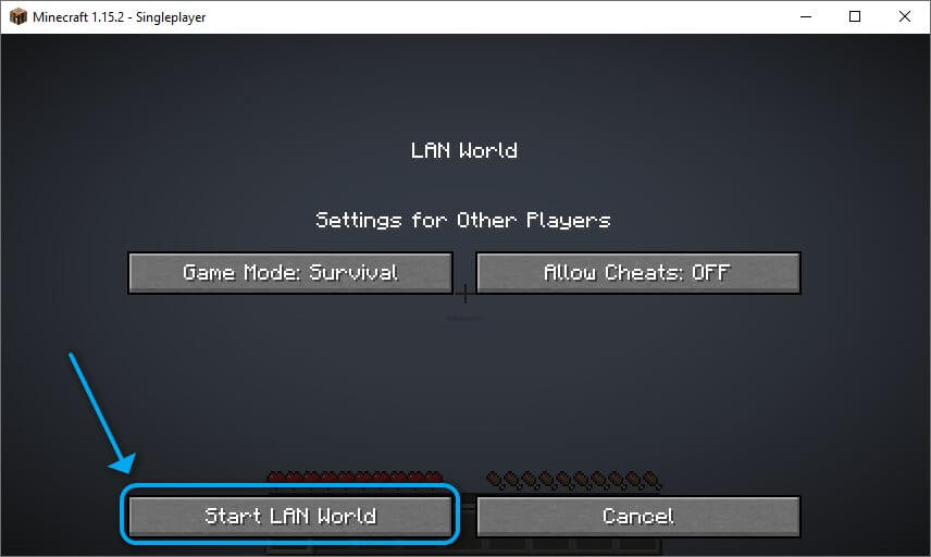 Кнопка «Start LAN World» в Minecraft
