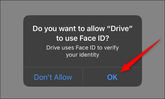 Разрешите приложению Google Drive доступ к Face ID или Touch ID