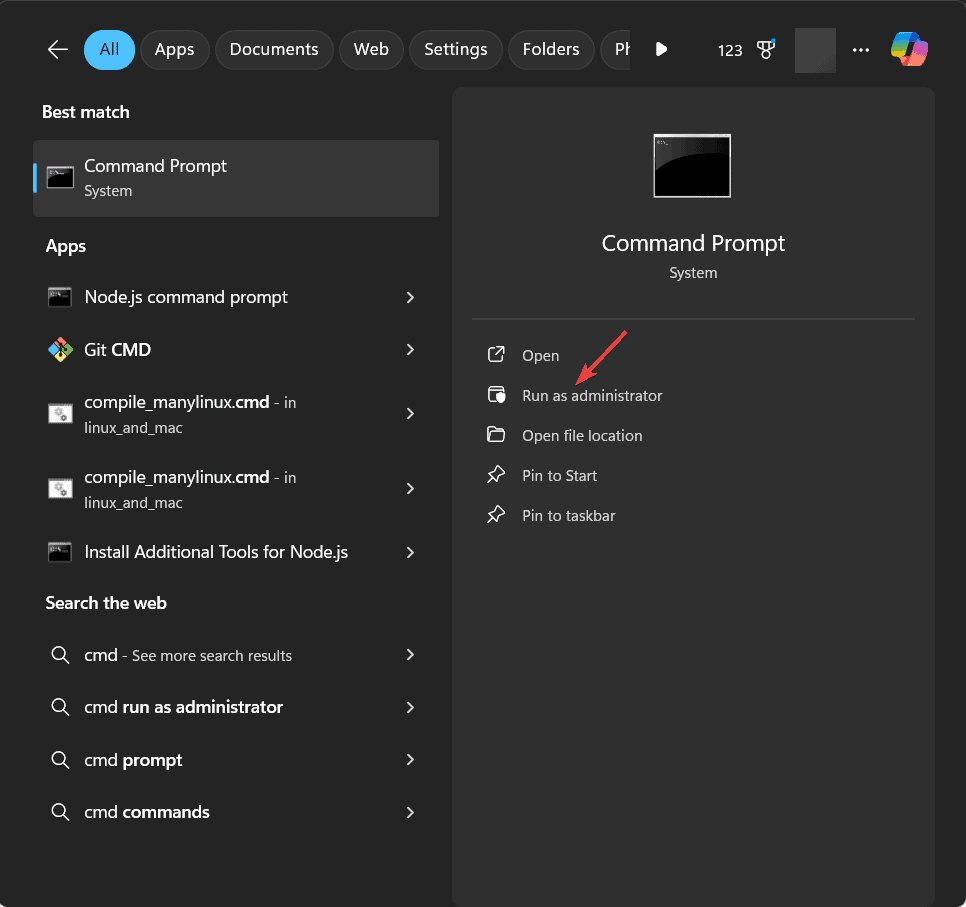 Запуск Командной строки от имени администратора