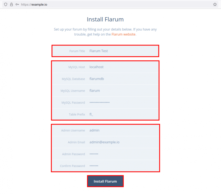 Инсталляция Flarum через веб
