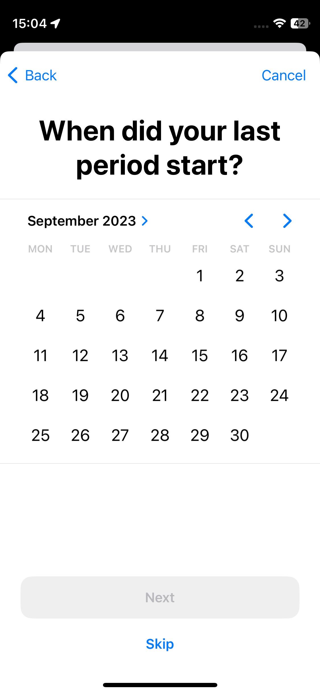 Ввод даты последней менструации