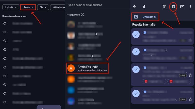 Использование списка отправителей в мобильном поиске Gmail