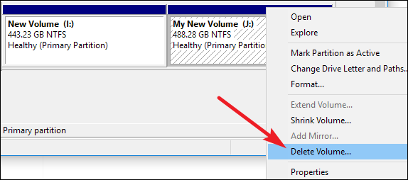 Опция удаления тома