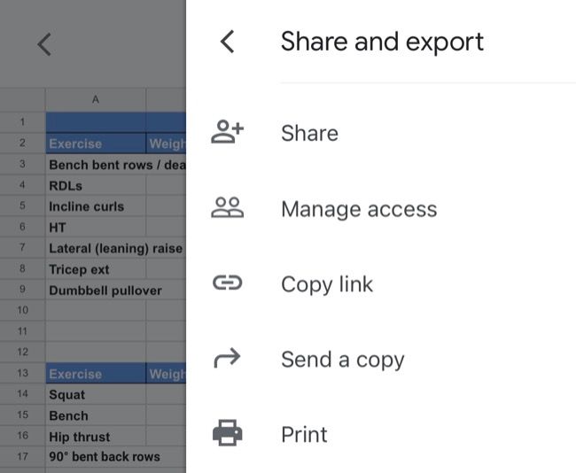 Печать в Google Sheets на iPhone