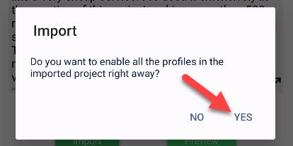 Подтвердите включение профилей проекта, нажмите