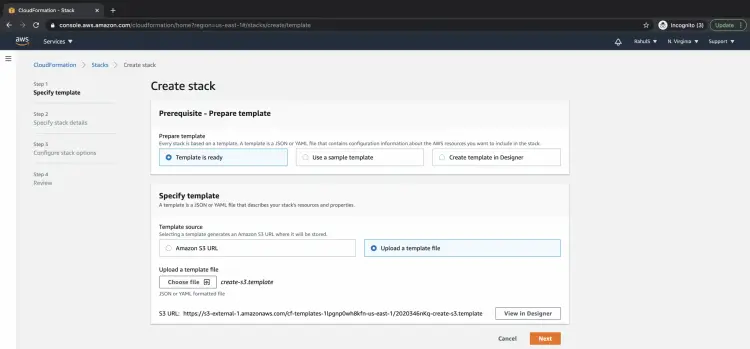 Загрузка шаблона CloudFormation