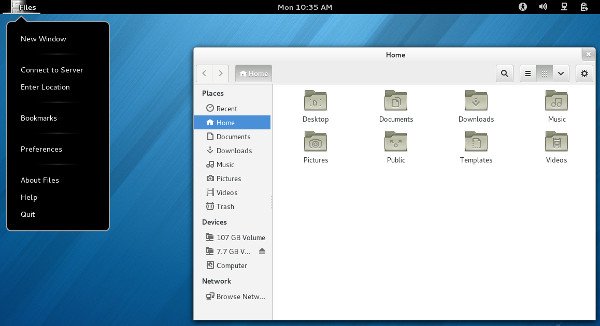 Меню приложения Files