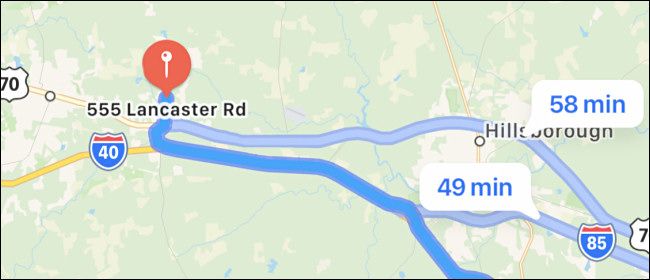 Пример результата работы ярлыка «Поехать домой» с картой и маршрутом