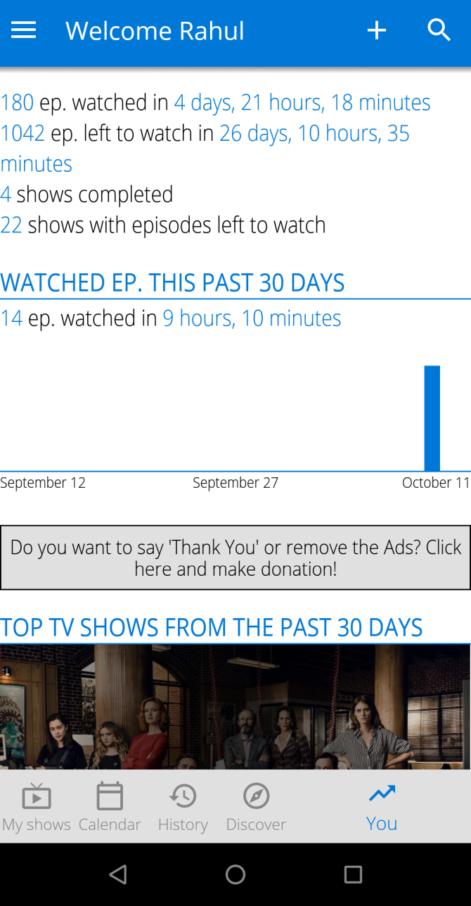 Статистика просмотров в TV Show Tracker