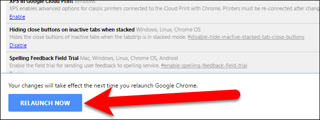 Нажатие Relaunch Now для применения изменений
