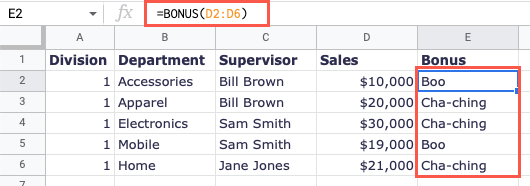 Results of the new function and formula