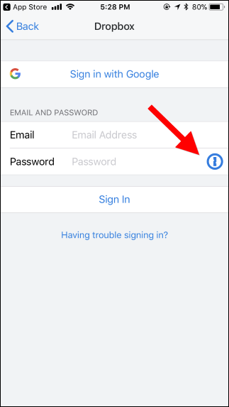 Иконка замка около поля пароля в приложении