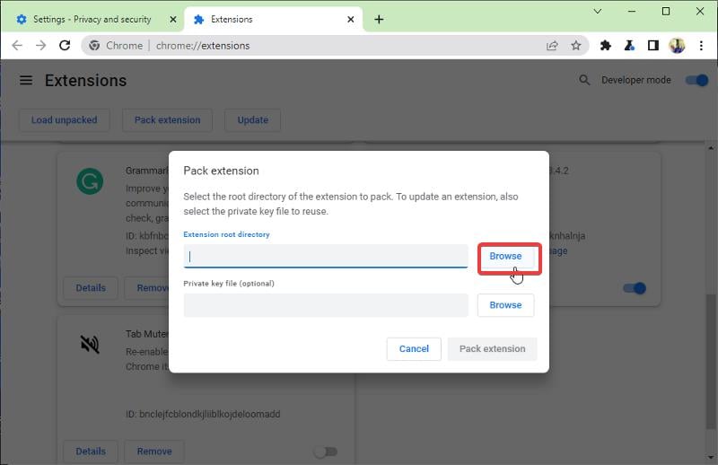 Выбрать файл расширения