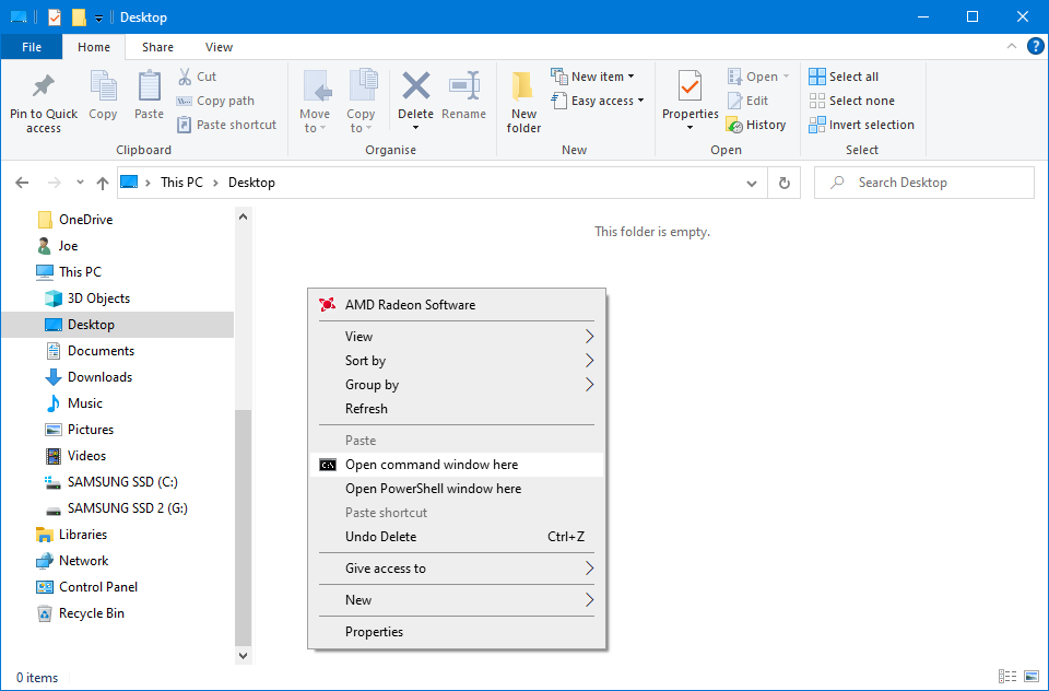 Контекстное меню Windows с пунктом 