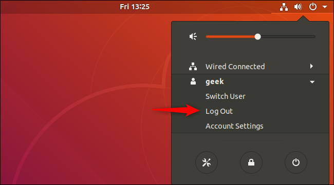 Меню выхода из сессии Ubuntu