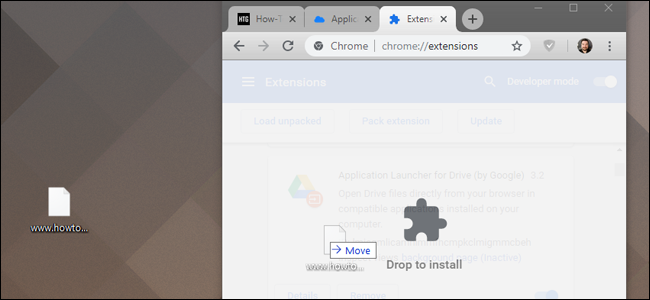 Перетаскивание CRX‑файла на страницу расширений Chrome
