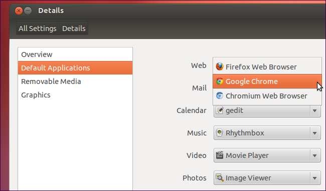 Настройка приложений по умолчанию в параметрах системы с выпадающими меню