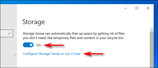 Переключите тумблер, чтобы включить Storage Sense в Windows 10