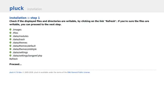 Начало установки Pluck — кнопка запуска
