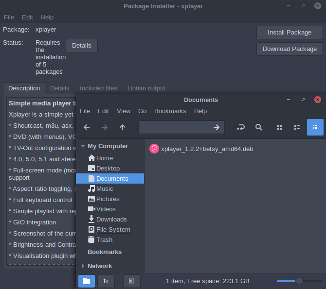 Окно зависимостей при установке DEB