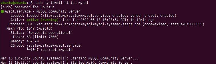 Вывод systemctl status для службы mysql