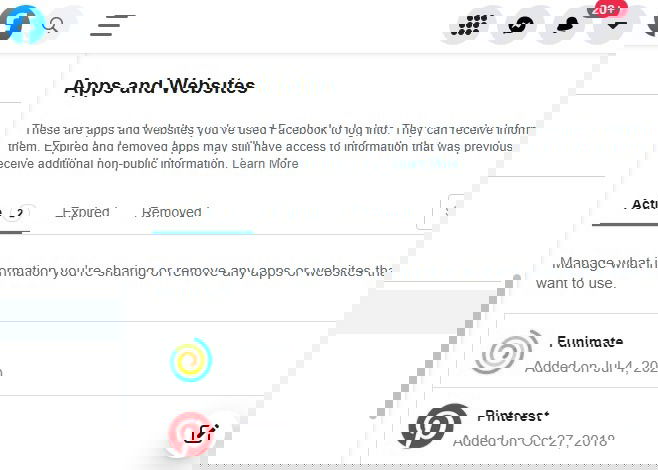 Управление приложениями и сайтами в Facebook