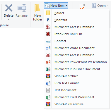 Меню «Создать» в Проводнике