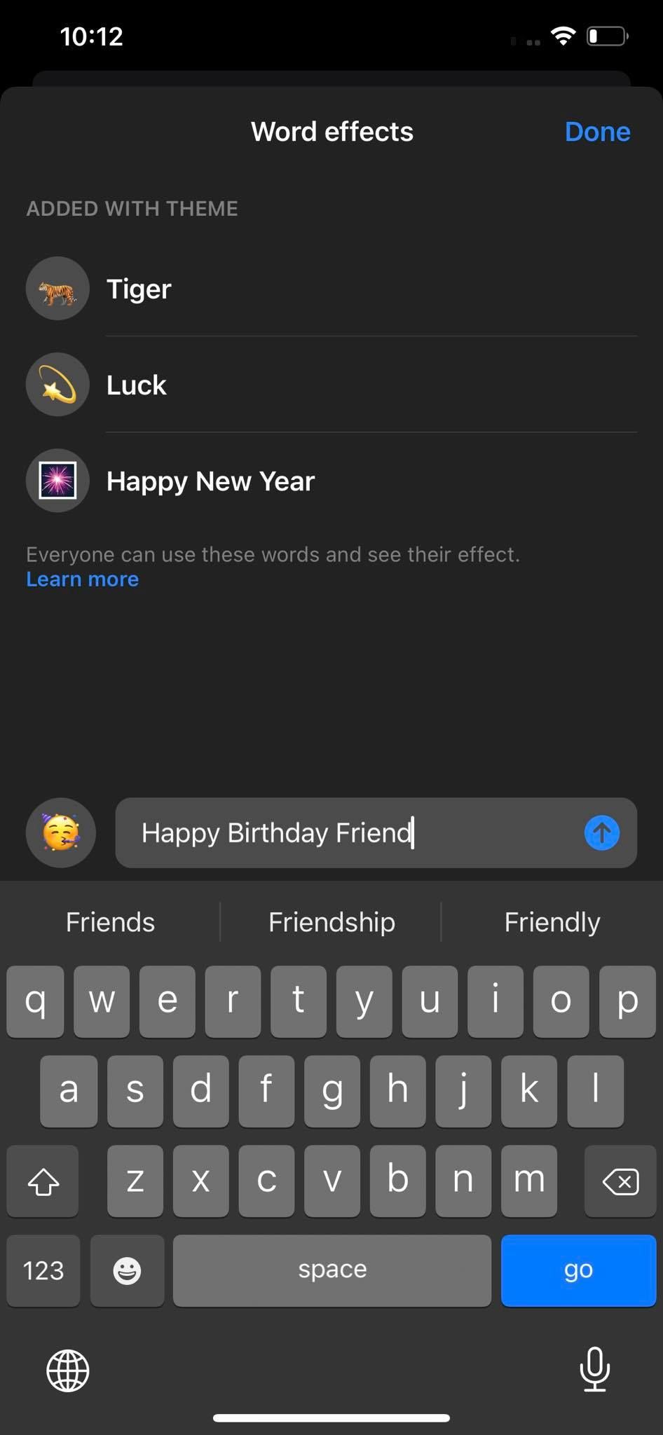 Добавление нового пользовательского word effect в Facebook Messenger
