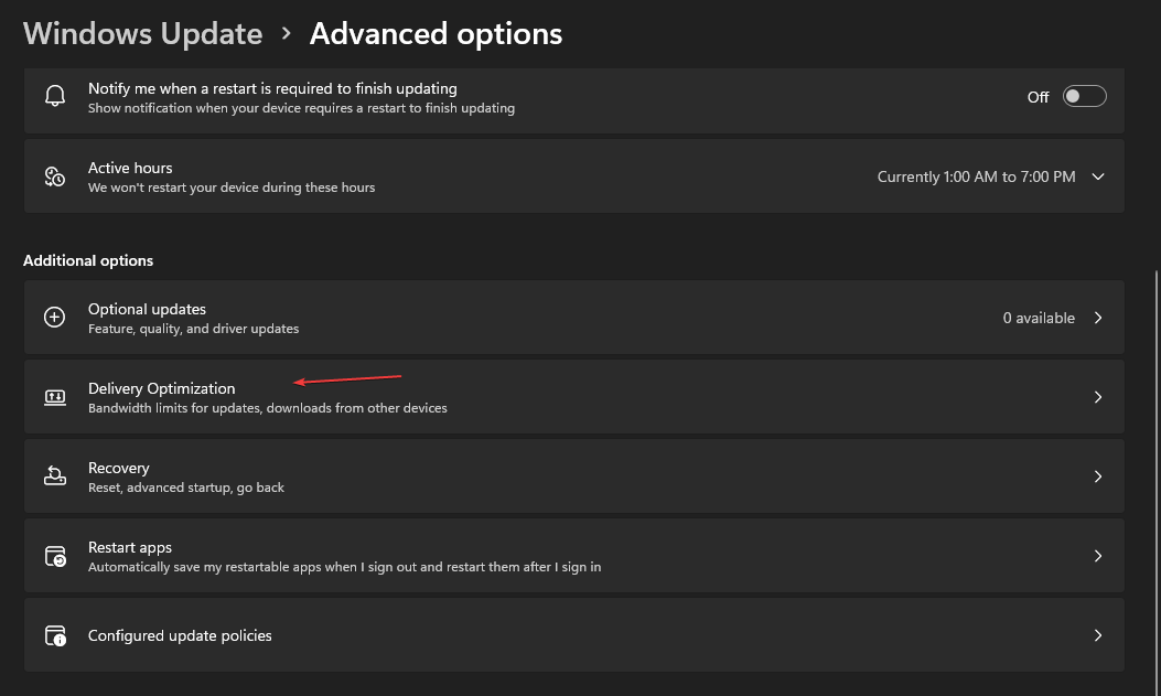 Оптимизация доставки в Параметрах Windows