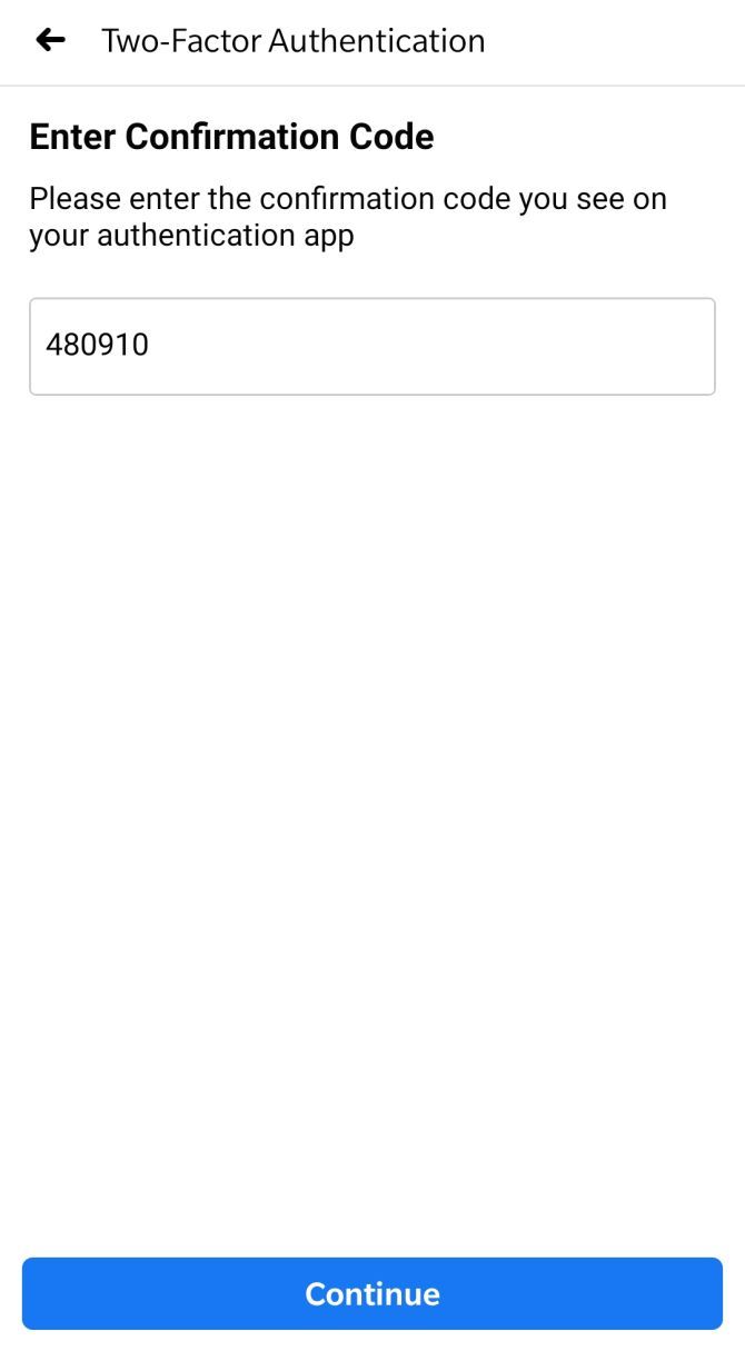 Ввод кода подтверждения из приложения-аутентификатора