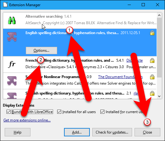 Отключённое расширение в списке