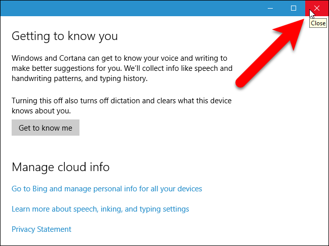 Закрытие окна параметров Windows