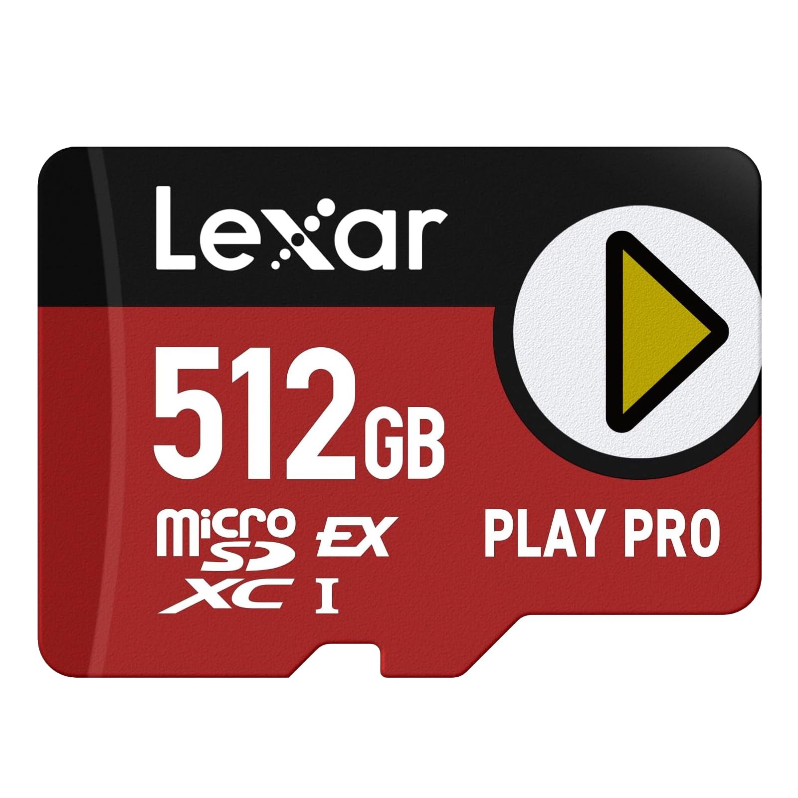Lexar 512GB Play PRO microSD Express, карточка со стильным оформлением.