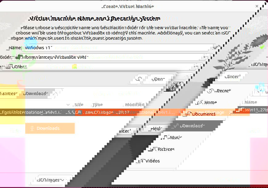 Окно выбора ISO-образа в VirtualBox.