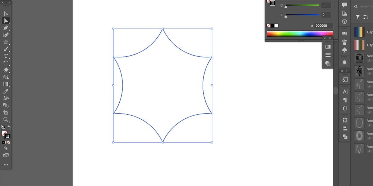 Контур формы в Illustrator с выделенными опорными точками