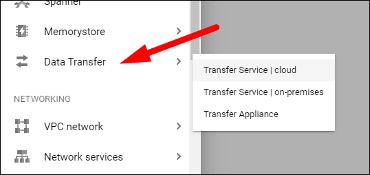 Select Data Transfer > Transfer Service from the sidebar.