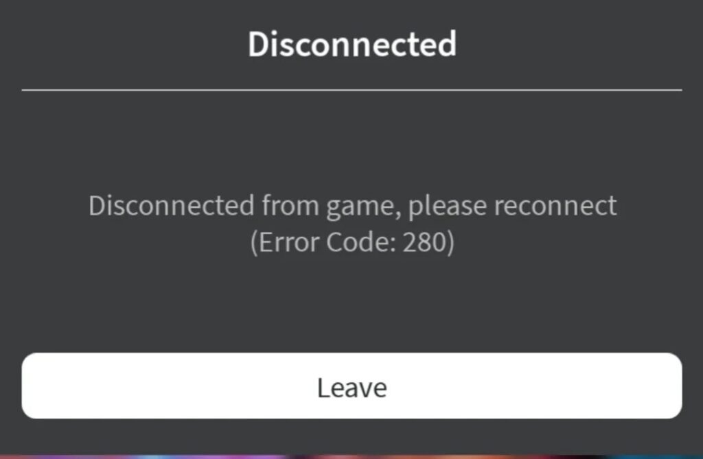 Сообщение об ошибке Roblox Error Code 280 на экране