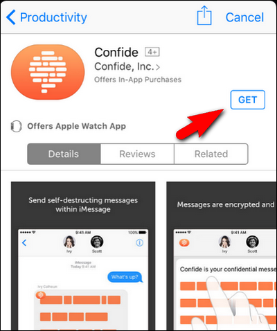 Страница приложения в iMessage App Store с кнопкой «Get»