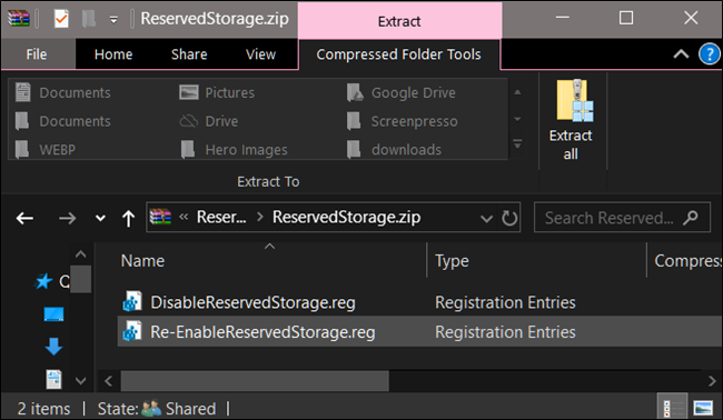 Файлы реестра для отключения Reserved Storage