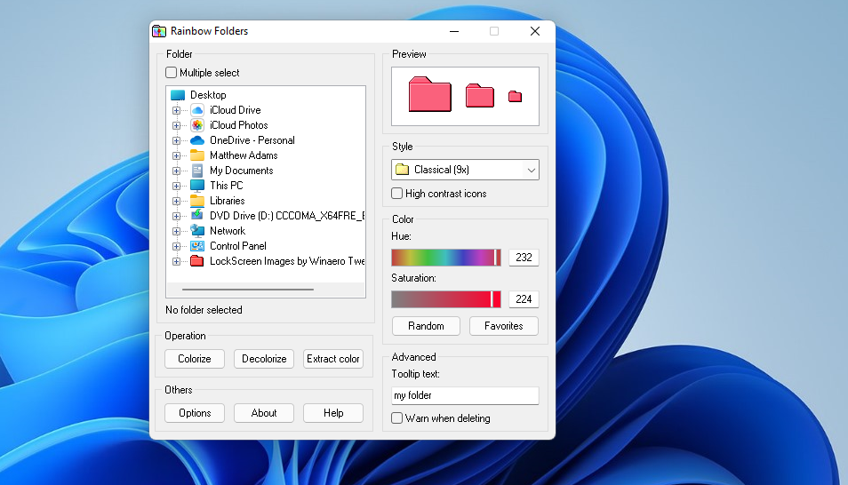Окно Rainbow Folders