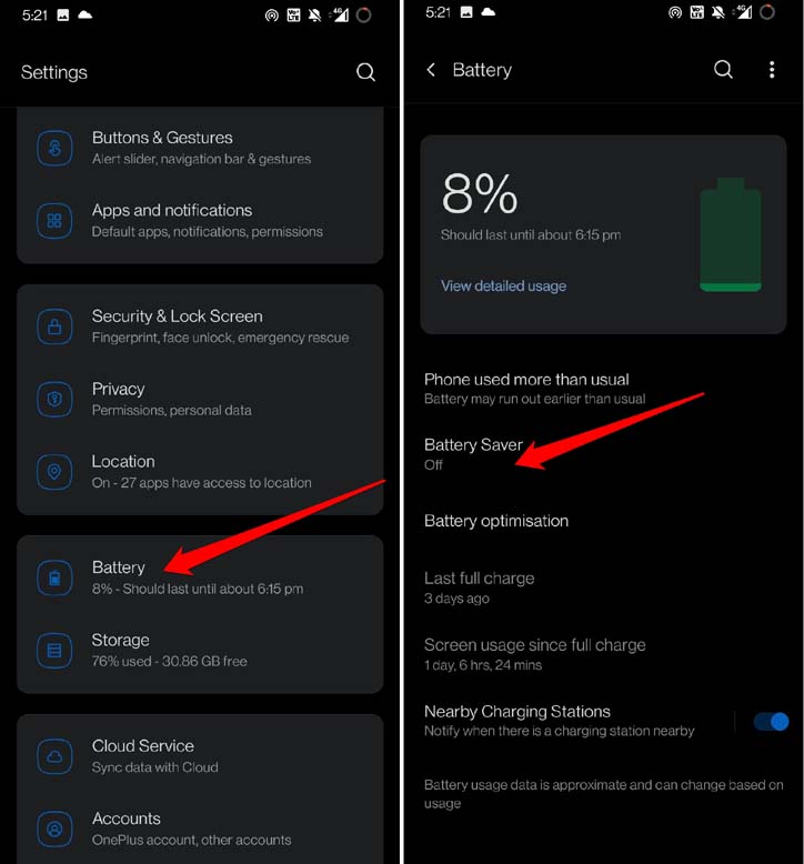 Désactiver l'économiseur de batterie